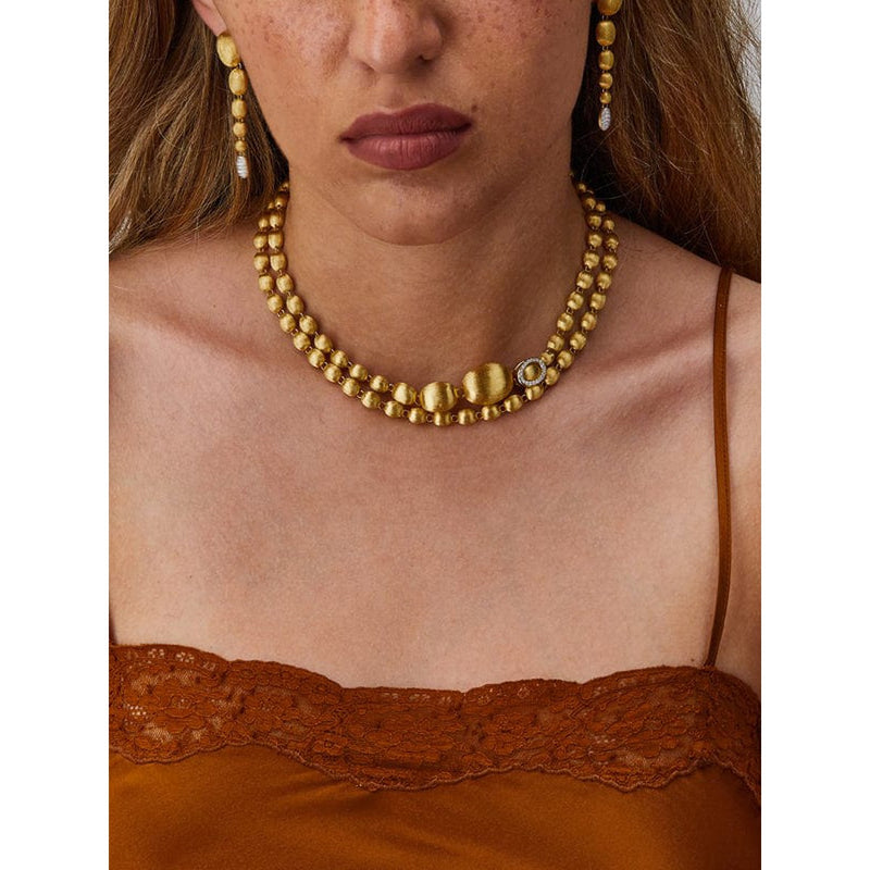 "IVY" Hand-Engraved Gold Boules & Diamonds Convertible Statement Necklace - CS34-538-Nanis-Renee Taylor Gallery