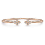 14K Rose Gold Bujukan Bead Split Cuff Bracelet with Quatrefoil Diamond Endcaps Bujukan Collection - BG4124-57K45JJ-Gabriel & Co.-Renee Taylor Gallery