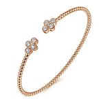 14K Rose Gold Bujukan Bead Split Cuff Bracelet with Quatrefoil Diamond Endcaps Bujukan Collection - BG4124-57K45JJ-Gabriel & Co.-Renee Taylor Gallery