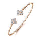 14K Rose Gold Bujukan Split Cuff Bracelet with Diamond Flower Caps Bujukan Collection - BG4256-57K45JJ-Gabriel & Co.-Renee Taylor Gallery