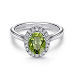 14K White Gold Classic Oval Peridot and Diamond Halo Ring - LR6711W45PE-Gabriel & Co.-Renee Taylor Gallery