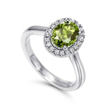 14K White Gold Classic Oval Peridot and Diamond Halo Ring - LR6711W45PE-Gabriel & Co.-Renee Taylor Gallery