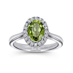 14K White Gold Classic Oval Peridot and Diamond Halo Ring - LR6711W45PE-Gabriel & Co.-Renee Taylor Gallery