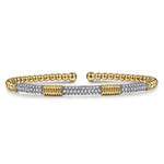 14K White Yellow Gold Bujukan Beads and Diamond Station Split Bangle Bracelet - BG5053-62M45JJ-Gabriel & Co.-Renee Taylor Gallery