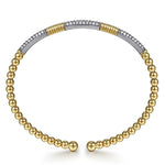 14K White Yellow Gold Bujukan Beads and Diamond Station Split Bangle Bracelet - BG5053-62M45JJ-Gabriel & Co.-Renee Taylor Gallery