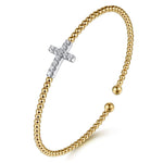 14K White Yellow Gold Bujukan and Diamond Cross Split Bangle Bracelet - BG5139-6M45JJ.LOCK-Gabriel & Co.-Renee Taylor Gallery