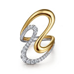 14K White Yellow Gold Graduating Diamond Twisted Ring - LR52789M45JJ-Gabriel & Co.-Renee Taylor Gallery