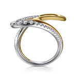 14K White Yellow Gold Graduating Diamond Twisted Ring - LR52789M45JJ-Gabriel & Co.-Renee Taylor Gallery