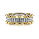 14K White-Yellow Gold Three Row Diamond and Bujukan Bead Ring - LR52019M45JJ-Gabriel & Co.-Renee Taylor Gallery