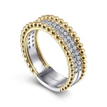 14K White-Yellow Gold Three Row Diamond and Bujukan Bead Ring - LR52019M45JJ-Gabriel & Co.-Renee Taylor Gallery