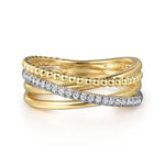14K White and Yellow Gold Diamond Criss Cross Bujukan Ladies Ring - LR52551M45JJ-Gabriel & Co.-Renee Taylor Gallery