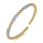 14K White and Yellow Gold Diamond Pavé Three Station Bar Bujukan Beads Split Bangle Bracelet - BG4974-62M45JJ-Gabriel & Co.-Renee Taylor Gallery
