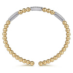 14K White and Yellow Gold Diamond Pavé Three Station Bar Bujukan Beads Split Bangle Bracelet - BG4974-62M45JJ-Gabriel & Co.-Renee Taylor Gallery