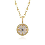 14K Yellow Gold 18mm Bujukan Diamond Compass & Mother of Pearl Medallion Pendant - PT6640Y45MC-Gabriel & Co.-Renee Taylor Gallery