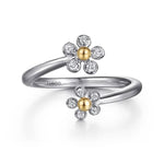 14K Yellow Gold & 925 Sterling Silver Diamond Flower Bypass Ring - LR52855MZ5JJ-Gabriel & Co.-Renee Taylor Gallery
