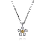 14K Yellow Gold & 925 Sterling Silver Diamond Flower Pendant Necklace - NK7905MZ5JJ-Gabriel & Co.-Renee Taylor Gallery