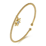 14K Yellow Gold Bujukan Beaded Diamond and Diamond Cut Starburst Charm Cuff Bangle Bracelet Bujukan Collection - BG5339-57Y45JJ-Gabriel & Co.-Renee Taylor Gallery