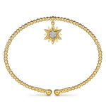 14K Yellow Gold Bujukan Beaded Diamond and Diamond Cut Starburst Charm Cuff Bangle Bracelet Bujukan Collection - BG5339-57Y45JJ-Gabriel & Co.-Renee Taylor Gallery