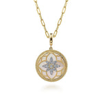 14K Yellow Gold Bujukan Diamond and Mother of Pearl Medallion Pendant 24mm - PT6614Y45WM-Gabriel & Co.-Renee Taylor Gallery