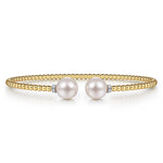 14K Yellow Gold Bujukan Diamond and Pearl Split Bangle - BG4247-62Y45PL-Gabriel & Co.-Renee Taylor Gallery