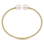 14K Yellow Gold Bujukan Diamond and Pearl Split Bangle - BG4247-62Y45PL-Gabriel & Co.-Renee Taylor Gallery