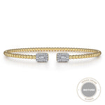 14K Yellow Gold Bujukan Open Cuff Bracelet w/ Diamond Baguettes - BG4711-Y-Gabriel & Co.-Renee Taylor Gallery