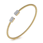 14K Yellow Gold Bujukan Open Cuff Bracelet w/ Diamond Baguettes - BG4711-Y-Gabriel & Co.-Renee Taylor Gallery