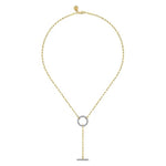 14K Yellow Gold Diamond Circle and Bar "Y" Knot Necklace with Hollow Paperclip Chain - NK7130Y45JJ-Gabriel & Co.-Renee Taylor Gallery