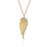 14K Yellow Gold Diamond Cut Wing Shape Pendant Necklace - NK7570Y45JJ-Gabriel & Co.-Renee Taylor Gallery