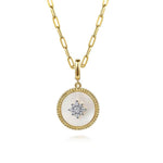 14K Yellow Gold Diamond & Mother of Pearl Medallion Pendant 18mm - PT6631Y45WM-Gabriel & Co.-Renee Taylor Gallery