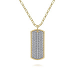 14K Yellow Gold Diamond Pave Dog Tag Pendant Hollow Chain Necklace - NK6843-32Y45JJ-Gabriel & Co.-Renee Taylor Gallery