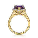 14K Yellow Gold Diamond and Flat Pear Shape Amethyst Ladies Ring With Flower Pattern Gallery - LR52485Y45AM-Gabriel & Co.-Renee Taylor Gallery