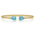 14K Yellow Gold Diamond and Pear Shape Blue Topaz Bujukan Bangle - BG4928-62Y45BT-Gabriel & Co.-Renee Taylor Gallery