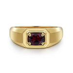 14K Yellow Gold Garnet Mens Ring in Sand Blast Finish - MR20066Y4JGN-Gabriel & Co.-Renee Taylor Gallery