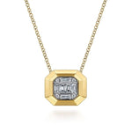 14K Yellow Gold Geometric Baguette and Round Diamond Pendant Necklace - NK7278Y44JJ-Gabriel & Co.-Renee Taylor Gallery