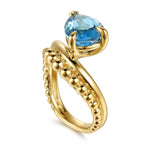 14K Yellow Gold Graduating Bujukan Pear Blue Topaz Curved Ring Bujukan Collection - LR53112Y4JBT-Gabriel & Co.-Renee Taylor Gallery