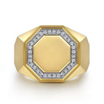 14K Yellow Gold Hexagon Diamond Ring in Sand Blast Finish - MR20016Y45JJ-Gabriel & Co.-Renee Taylor Gallery