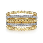 14K Yellow Gold Multi Row Bujukan Beads and Diamond Stackable Ring - LR51667M45JJ-Gabriel & Co.-Renee Taylor Gallery
