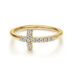 14K Yellow Gold Sideways Diamond Cross Ring - LR50221Y45JJ-Gabriel & Co.-Renee Taylor Gallery