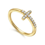 14K Yellow Gold Sideways Diamond Cross Ring - LR50221Y45JJ-Gabriel & Co.-Renee Taylor Gallery