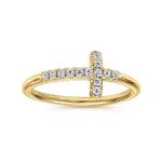 14K Yellow Gold Sideways Diamond Cross Ring - LR50221Y45JJ-Gabriel & Co.-Renee Taylor Gallery
