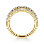 14K Yellow Gold Three Row Diamond Ring - LR52002Y45JJ-Gabriel & Co.-Renee Taylor Gallery
