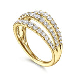 14K Yellow Gold Three Row Diamond Ring - LR52002Y45JJ-Gabriel & Co.-Renee Taylor Gallery