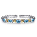 14K Yellow Gold and 925 Sterling Silver Bujukan Blue Topaz Open Bangle Bracelet - BG5100-62MZJBT-Gabriel & Co.-Renee Taylor Gallery