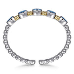14K Yellow Gold and 925 Sterling Silver Bujukan Blue Topaz Open Bangle Bracelet - BG5100-62MZJBT-Gabriel & Co.-Renee Taylor Gallery