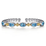 14K Yellow Gold and 925 Sterling Silver Bujukan Blue Topaz Open Bangle Bracelet - BG5102-62MZJBT-Gabriel & Co.-Renee Taylor Gallery
