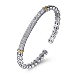 14K Yellow Gold and 925 Sterling Silver Bujukan White Sapphire Open Bangle Bracelet - BG5099-62MZJWS-Gabriel & Co.-Renee Taylor Gallery