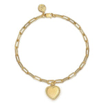 14K Yellow Plain Gold Paperclip Chain Bracelet with Personalized Bujukan Framed Heart Charm - TB4874-7Y4JJJ-Gabriel & Co.-Renee Taylor Gallery