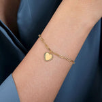 14K Yellow Plain Gold Paperclip Chain Bracelet with Personalized Bujukan Framed Heart Charm - TB4874-7Y4JJJ-Gabriel & Co.-Renee Taylor Gallery