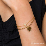 14K Yellow Plain Gold Paperclip Chain Bracelet with Personalized Bujukan Framed Heart Charm - TB4874-7Y4JJJ-Gabriel & Co.-Renee Taylor Gallery